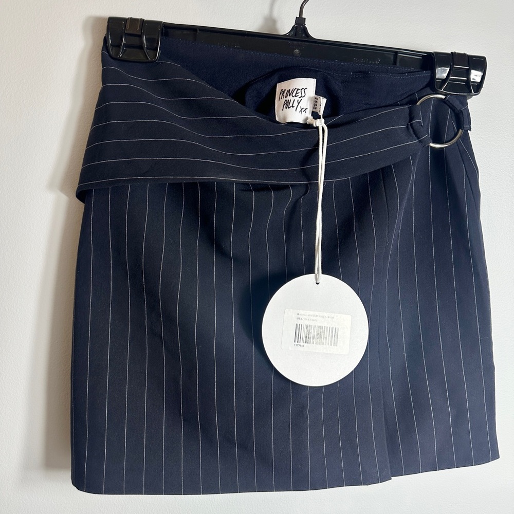 PRINCESS POLLY PINSTRIPE WRAP SKIRT— US 2 / AU 6